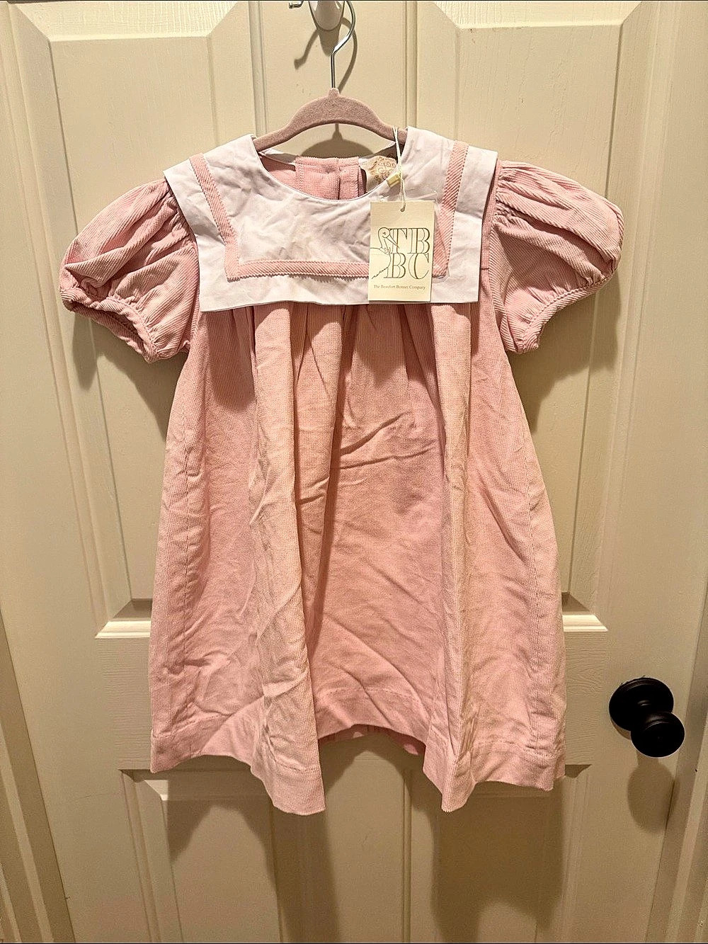 The Beaufort Bonnet Company Stewart SquareCollar Dress Pink & White Girls Size 5